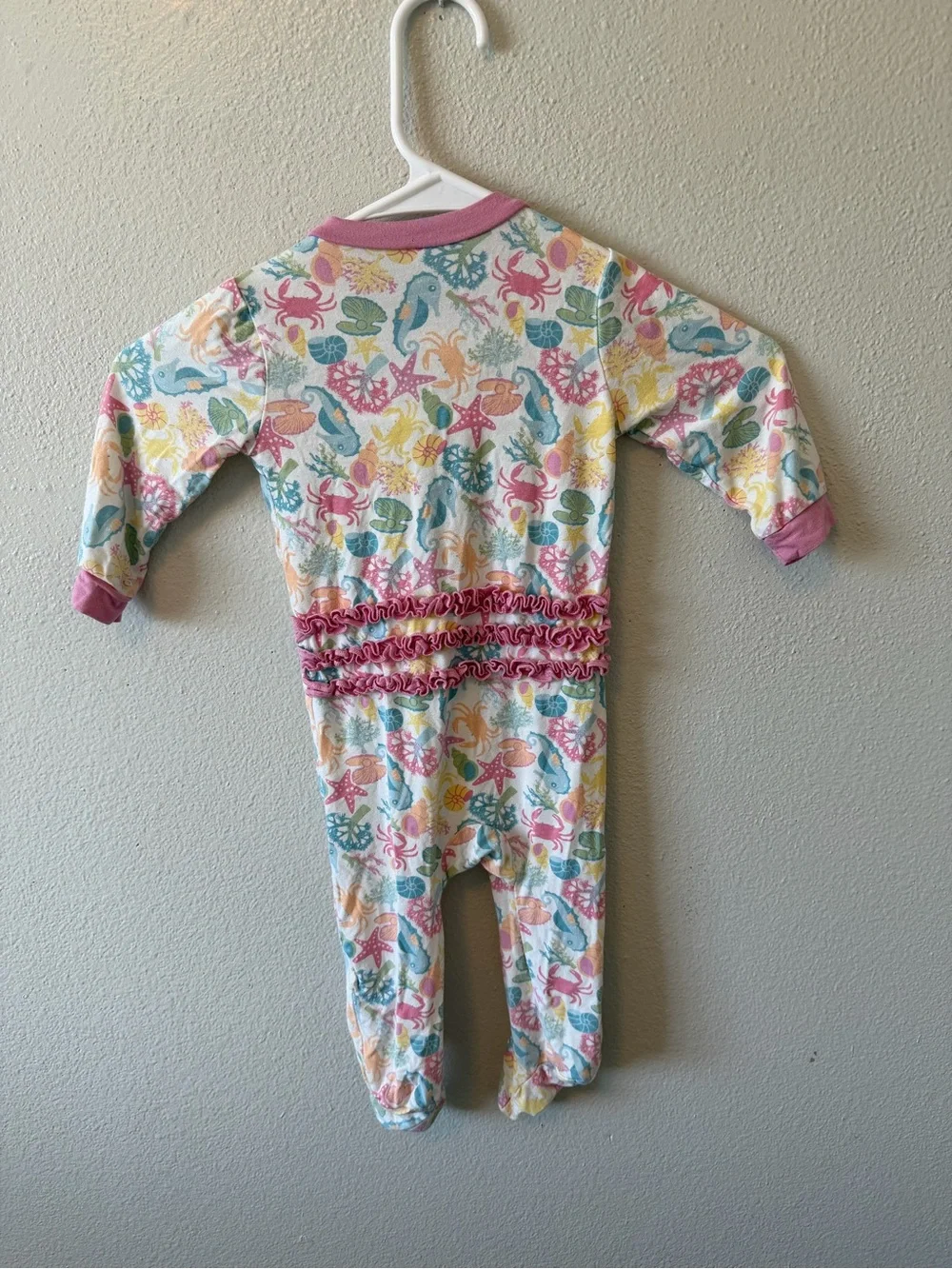 Milkberry Bamboo Coastal Under the Sea Ruffle Footed Sleeper Baby Girl 6-9M
